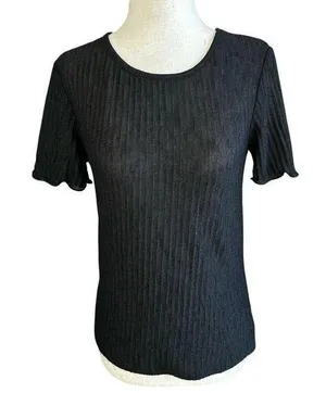 Zara Black Knit Sheer T-shirt Women Basic Top Size Medium | 67-37 thumbnail 1