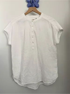 Faherty XS Dream Cotton Gauze Henley Short Sleeve Shirt White Crew Coastal thumbnail 3