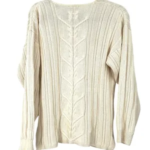 Timberland Vintage Y2K S Women's V-neck cable-knit sweater Cream Fisherman thumbnail 4