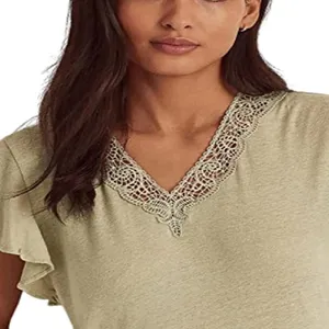 Lauren‎ Ralph Lauren Linen-Blend Jersey Flutter-Sleeve Shirt, Sage, M $89 thumbnail 1