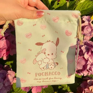 Sanrio Blue Light Green Small Drawstring Bag With Pochacco And Cinnamoroll thumbnail 1