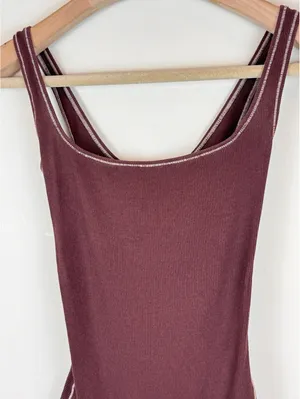 SKIMS Cotton Rib Bodysuit Chocolate Brown Scoop Neck Thong Size S thumbnail 2
