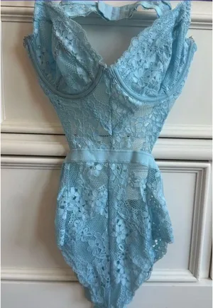 Elegant Blue Lace BodySuit thumbnail 1