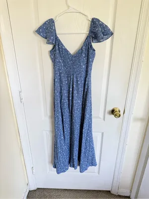 Reformation Baxley Midi Dress in Marie Blue Floral thumbnail 8