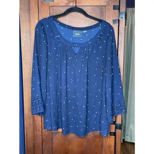 Anthropologie Maeve Teni Star Womens Cutout Blue Top 8 Peasant Boho Celestial thumbnail 3