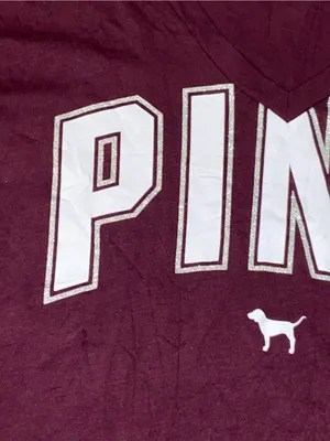 PINK Victoria’s Secret, short sleeve, V-neck shirt, size, medium glitter wine thumbnail 2