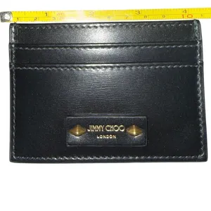 Jimmy Choo Umika Black Leather Card Holder Gold Diamond Studs Italy Designer thumbnail 7