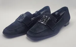 Tory‎ Burch Black Suede Square Toe Logo Loafers Flats 5.5M thumbnail 1