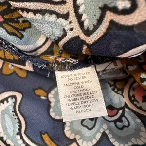Loft Women's Small Floral Paisley Sheer Tunic Blouse Navy/Brown V-Neck thumbnail 8