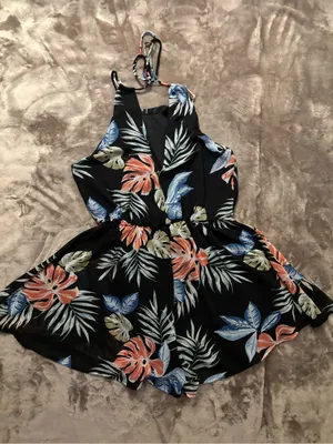 Final Touch Romper Women’s Size S Black with Coral and Blue Leaf Accents thumbnail 9