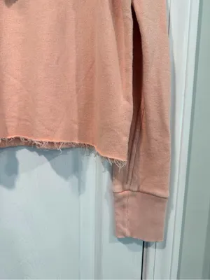 NWOT Free People Size XS Pink Ooh La Ruffle Yoke Long Sleeve Raw Hem Sweatshirt thumbnail 3