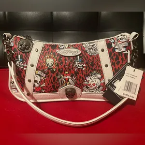Ed Hardy Tattoo Print Shoulder Bag - Red and White thumbnail 2