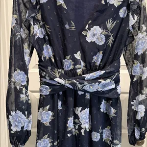 Betsy & Adam Floral Maxi Dress Navy‎ Blue Size 2 NWT Wedding Guest thumbnail 5