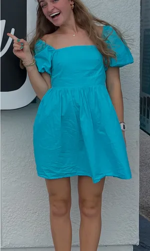 A New Day Blue Puff Sleeve Mini Dress thumbnail 1