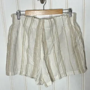 Madewell Linen Blend Striped Paperbag Waist Shorts White Beige Size L 696 thumbnail 6