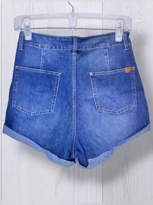 HALARA Flex High Waisted Rolled Hem Denim Look Shorts | Medium Wash thumbnail 4