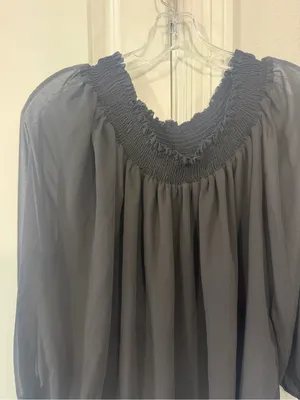 Topshop Black Sheer Smocked Neck Blouse thumbnail 2