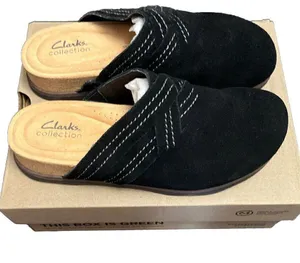 Clarks Womens Brynn Glide Black Suede Casual Mule Clog Slipper Shoes Size 8M thumbnail 3