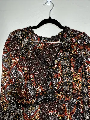 Miss Me Chiffon Patchwork Prairie Earth Tiered Ruffle Boho Cowgirl‎ Mini Dress thumbnail 3