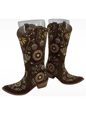 Agave Sky Vaquera Holly Suede Floral Embroidered Cowgirl Western Boots Size 6 thumbnail 2