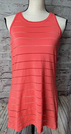 Athleta Orange Racerback Tank‎ Top Thin Sheer Stripes Size ST Small Tall Workout thumbnail 1