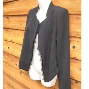 Anthro Elevenses Black Lace Trim Blazer thumbnail 4