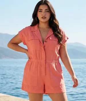 Universal Threads Linen Blend Romper Womens 14 Vacation Beachy Coastal Nautical thumbnail 1