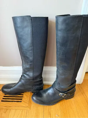Sperry Black Leather Knee-High Heeled Boots thumbnail 4
