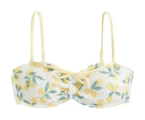 NEW Hollister Swim Crochet Bandeau Bikini Top Lemon Print White Yellow L thumbnail 1