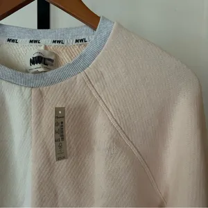 Madewell MWL Airyterry Colorblock Crop‎ Sweatshirt Bone White Pink NWT Size XXS thumbnail 3
