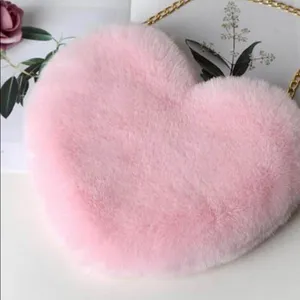 🔴Heart Fur Crossbody Zipper Purse with gold tone chain - Pink thumbnail 2
