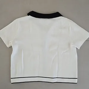 New Cropped Knit Contrast Trim Top Size XS thumbnail 5