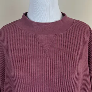 Gap Oversized Waffle Knit Mock Neck Top T-Shirt Womens Large Berry Slouchy Boxy‎ thumbnail 3