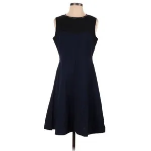 J. Crew Women's Size 6 Colorblock Dress Faux Leather Trim Navy Blue Black thumbnail 4
