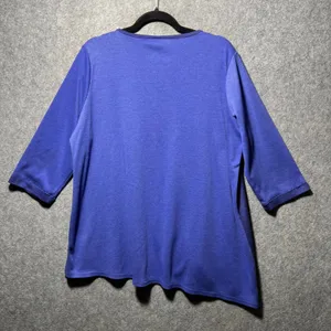 Focus Asymmetrical Button Accent‎ Top Blue Purple V Neck L Tunic 3/4 Sleeve thumbnail 6