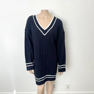 [VICI] Navy Blue White V-Neck Chunky Cable Knit Oversized Sweater Dress NWT XL thumbnail 2