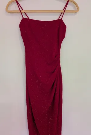 Red Glitter Ruched Strappy Bodycon long Dress Sleeveless Pullover Women XS thumbnail 5