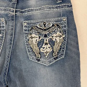 Sky Jeans Bootcut Women 7/8 Blue Embellished Wing Pocket Rhinestone Y2K McBling thumbnail 5
