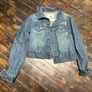 Old Navy distressed XS denim classic cropped jacket thumbnail 1
