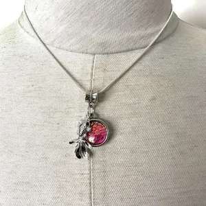 Silver tone fish pink disc charm necklace Silver thumbnail 1