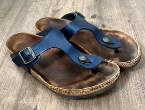 Birkenstock Sandals Gizeh Navy Blue Metallic Thong Buckle Womens 41 US 10-10.5 thumbnail 1