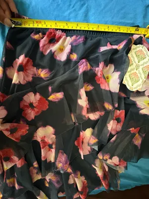 Amber Sky S Black Floral Mesh Ruffle Asymmetrical Skirt NWT thumbnail 7
