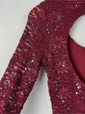 Midnight Doll Red Floral Sequin Long Sleeve Bodycon‎ Mini Dress S thumbnail 5