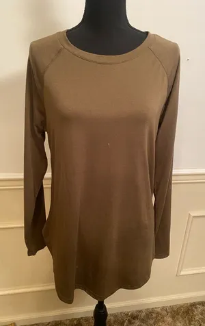 Women’s Long Sleeve Crewneck Top Olive Brown Basic Layer Size M thumbnail 1