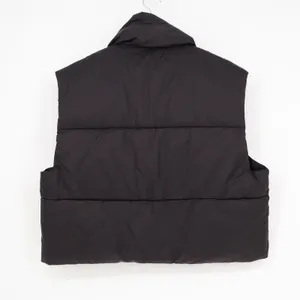Black Puffer Vest Cropped Quilted Zip Up Stand Collar Sleeveless Jacket Large thumbnail 5