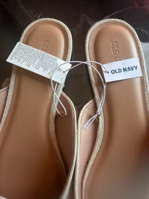 Old Navy Women’s Linen Look Ballet Mule Flats Beige Square Toe Bow Size 9 NWT thumbnail 2