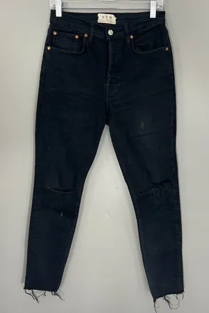 We The Free Skinny Jeans Womens 28 Black Good Distressed Raw Hem High Rise thumbnail 1