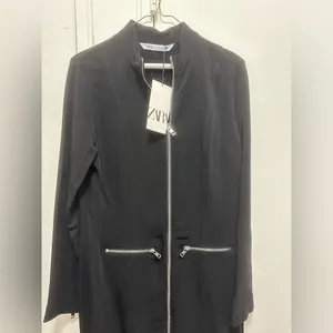 Nwt $139 Zara Zipper Midi Dress Zw Collection Black, Us Size L thumbnail 6