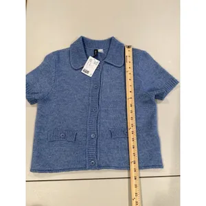 NEW H&M Button Up Sweater Top Womens Med. Wool Knit Short Sleeve Travel Minimal thumbnail 5