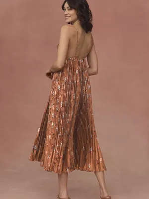 NWT Anthropologie BHLDN Maya Pleated V-Neck Midi Dress Floral XS thumbnail 3